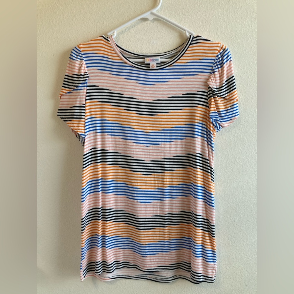 LuLaRoe Olive Striped Tulip Sleeve Top Size XS Multicolor Soft Stretch
